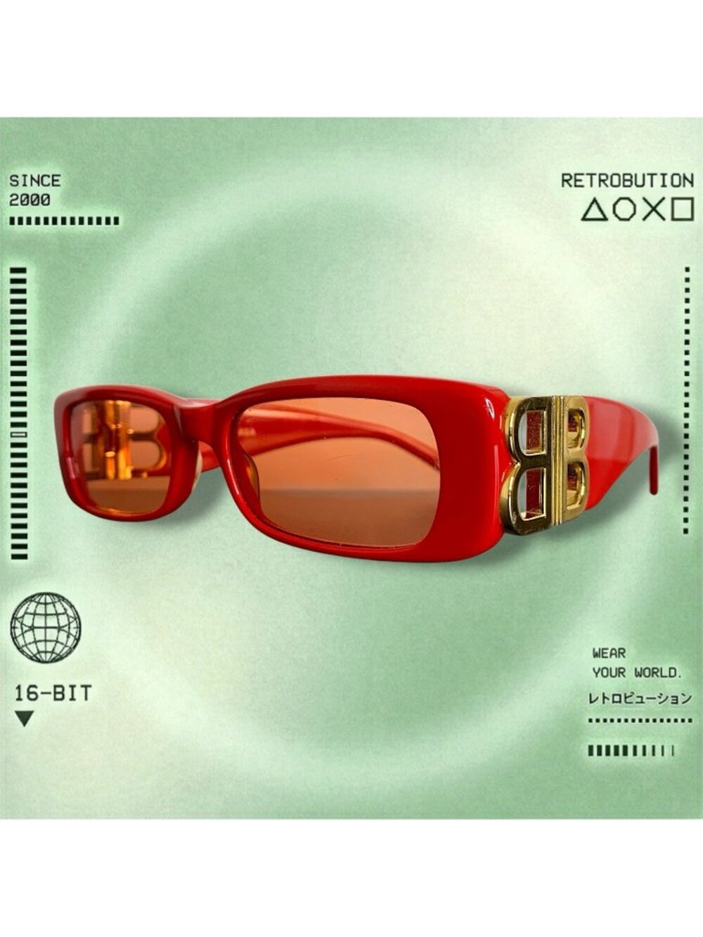 Balenciaga Dynasty 0096 Rectangle Frame Sunglasses Red